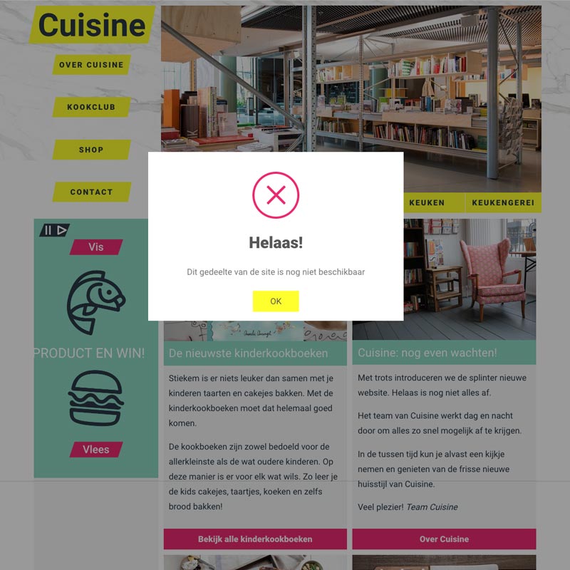 Cuisine kookboeken website foutmelding